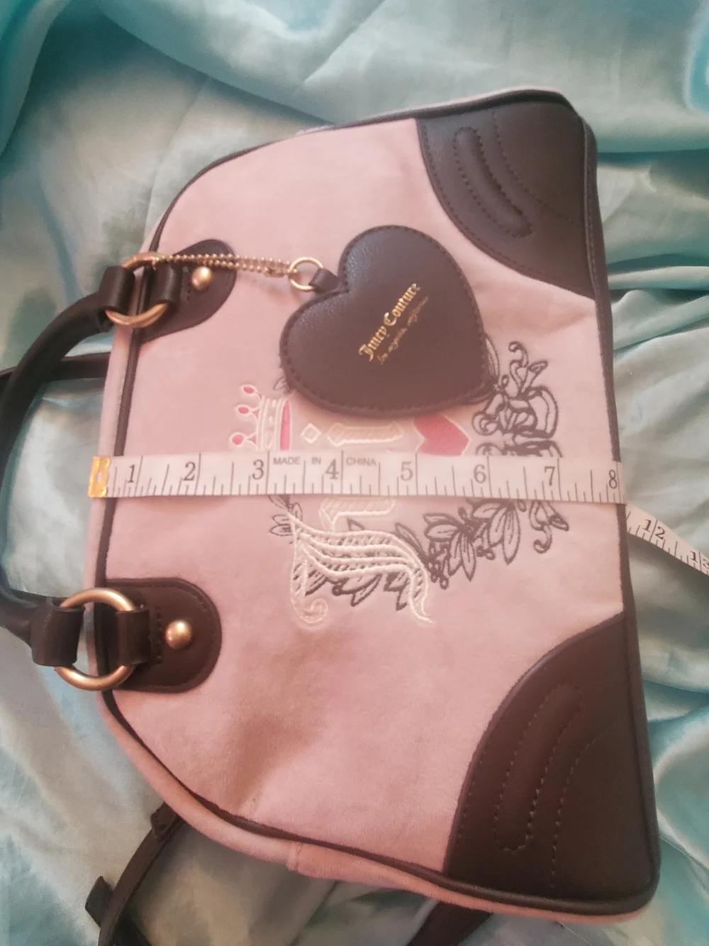 Juicy Couture Pink Velvet Satchel with Heart Charm NWOT